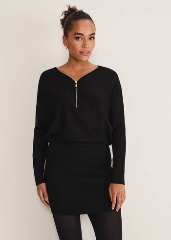 Phase Eight Becca Zip Neck Detail Dress Black Australia | CE9086742